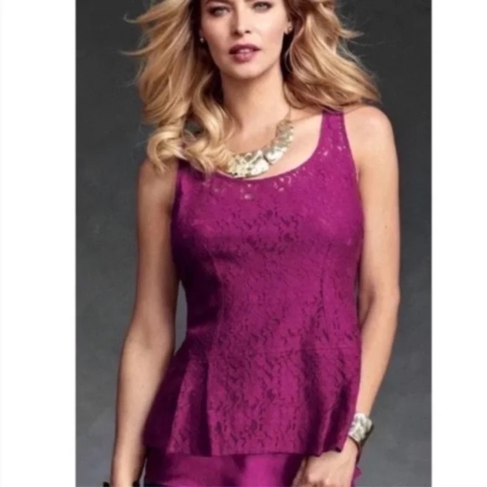 CAbi Purple Peplum Lace Top Size Medium